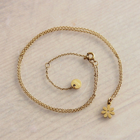 RVS fijne ketting met Mini Bloem - Goud