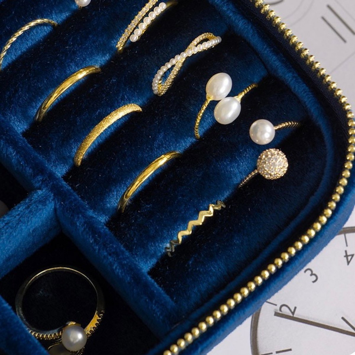 Koningsblauw Fluwelen Sieraden- en Ringen Reisdoos