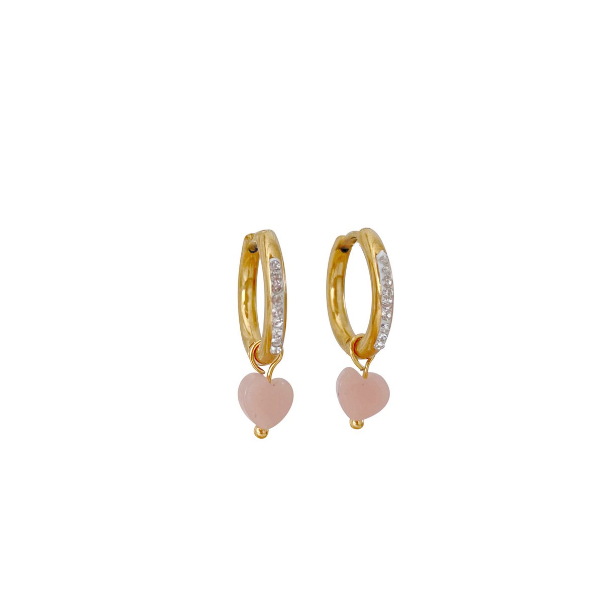 Betoverende Roze Opal Hart & Diamant Oorbellen - Goud