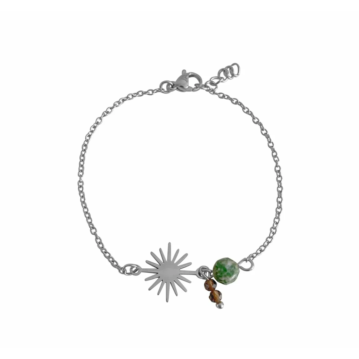 Pulsera de cuarzo y jaspe con manchas verdes - Plata
