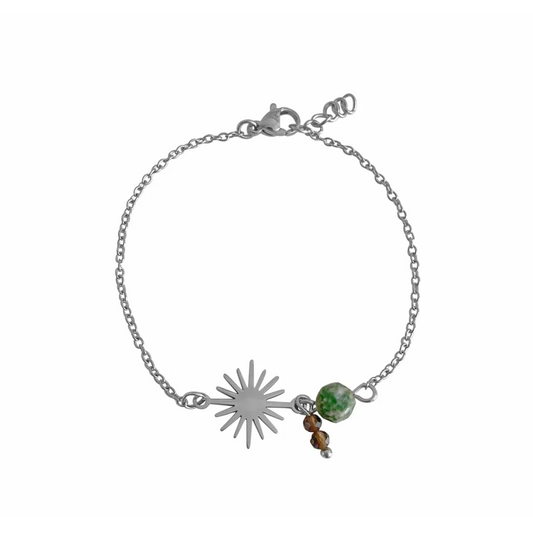 Quartz & Green Spot Jasper Armband - Zilver