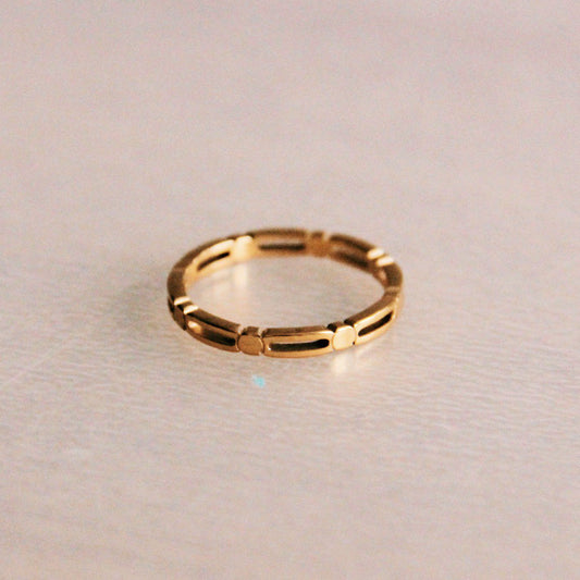 RVS minimalistische ring met blokjes - goud