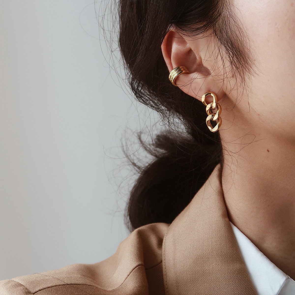 Elegante Ketting Schakel Oorbel - Goud