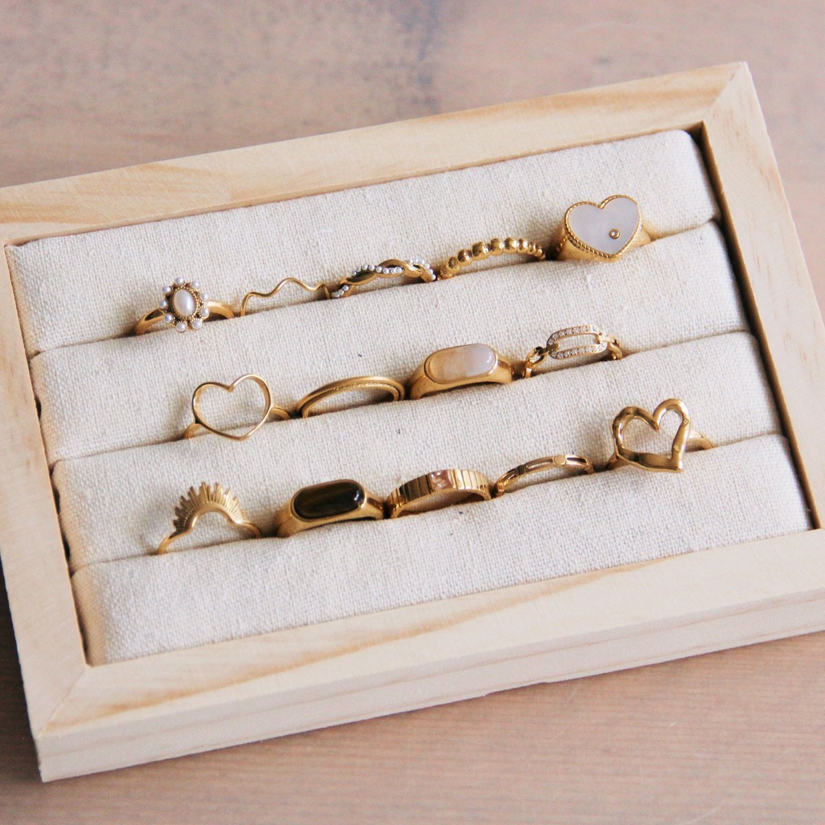 RVS minimalistische ring met blokjes - goud