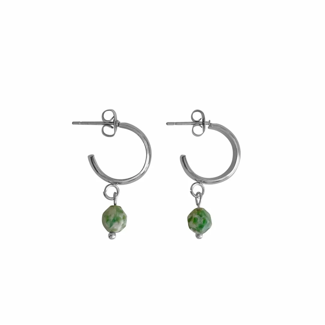 Green Spot Jasper Oorbellen - Zilver