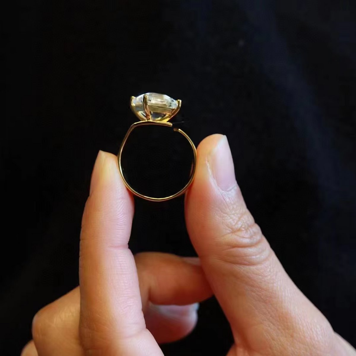 Anillo de declaración vermeil de oro de cristal de cuarzo transparente ajustable