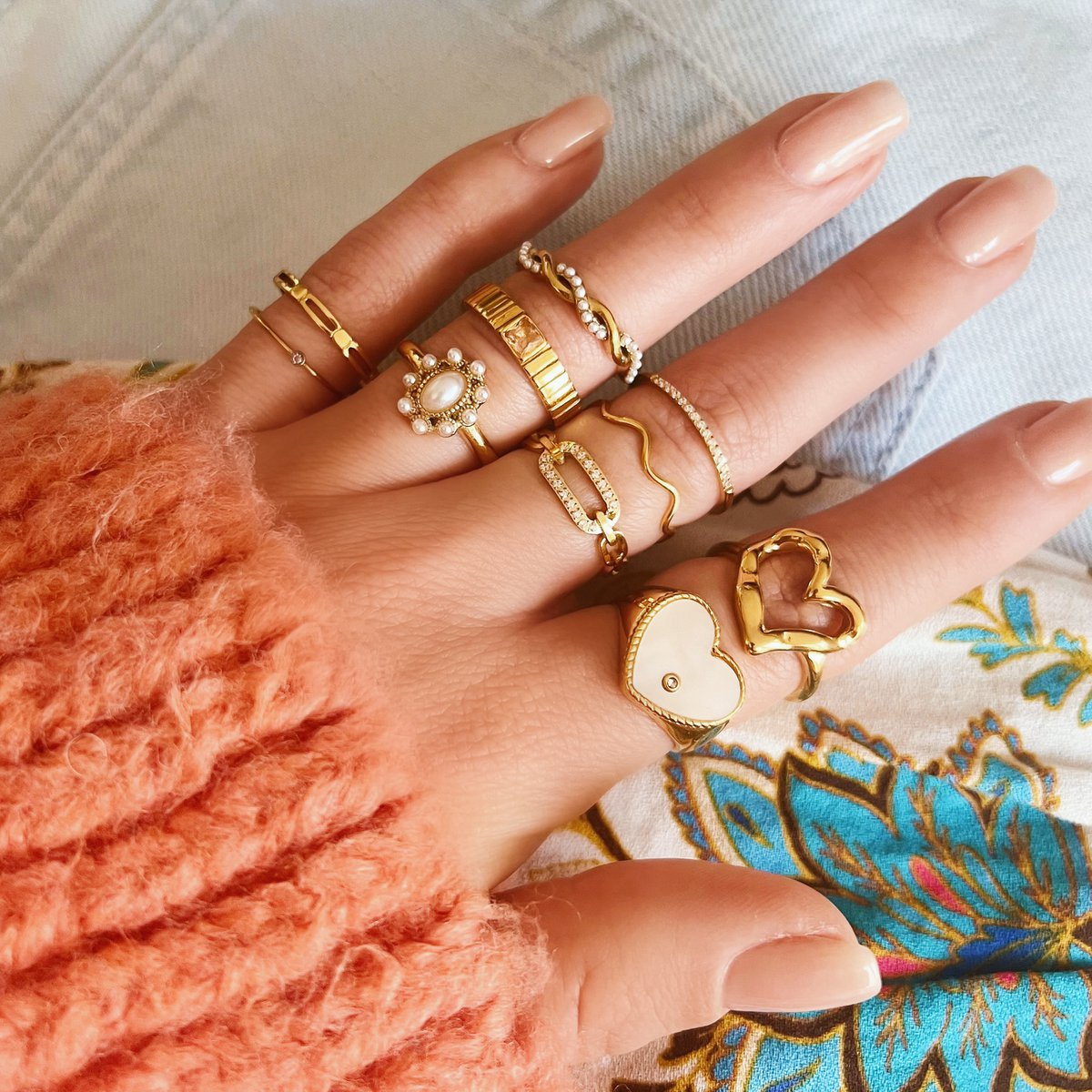 RVS minimalistische ring met blokjes - goud