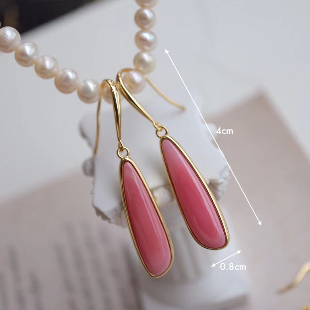 Queen Pink - Chunky minimaal ontwerp natuurlijke Pink Queen Conch shell drop oorbellen - Goud vermeil -AAAA Kwaliteit