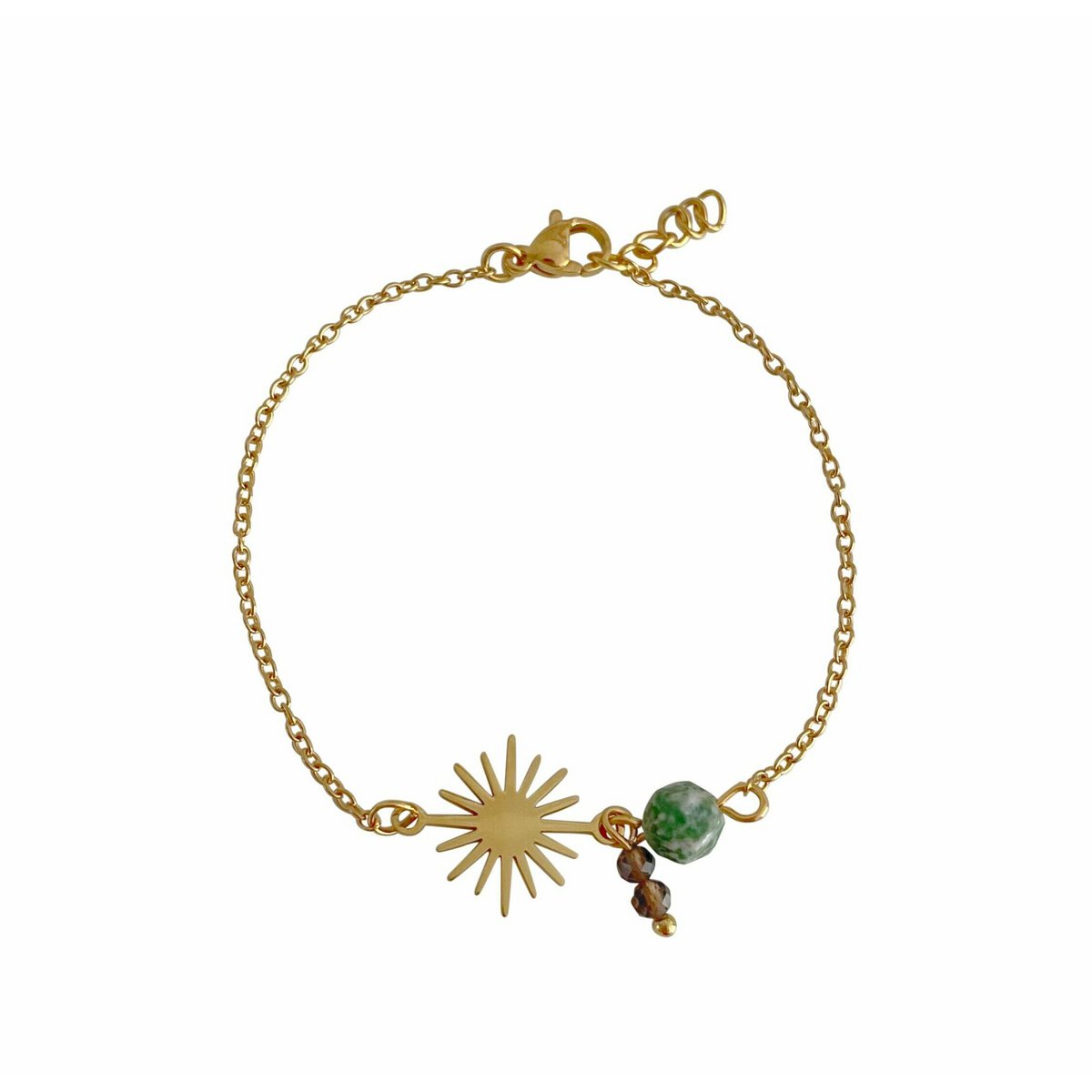 Smoky Quartz & Green Spot Jasper Armband - Goud
