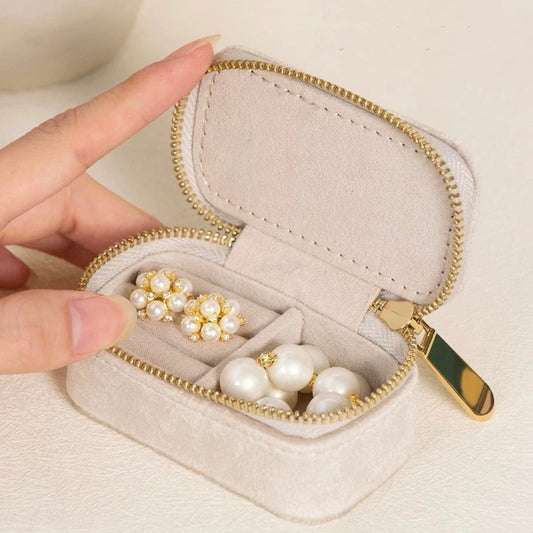 Chique Sieraden reisbox van Fluweel - Licht Beige