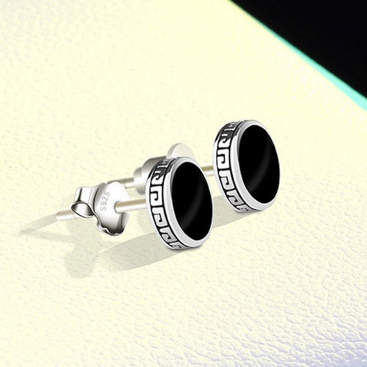 Tijdloos design zwarte emaille ronde oorstekers-sterling zilver