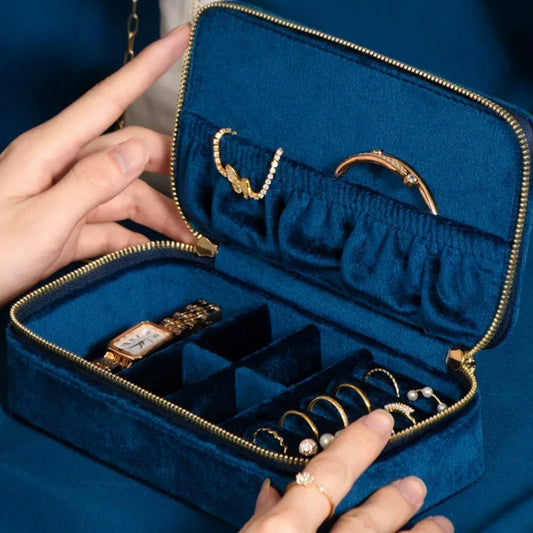 Koningsblauw Fluwelen Sieraden- en Ringen Reisdoos
