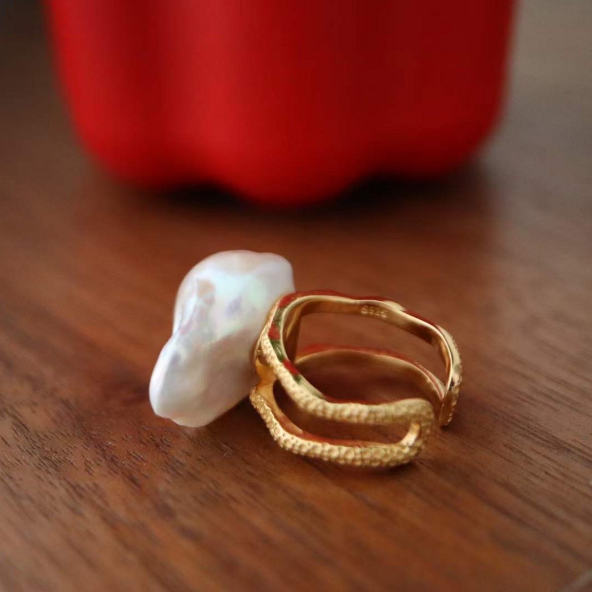 Anillo doble grande Perla Barroca - Oro