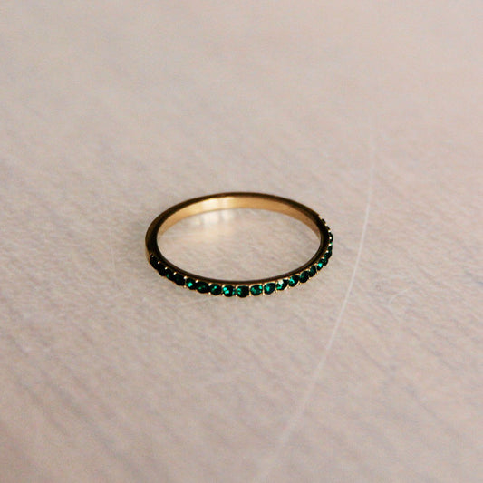 Stalen minimalistische ring mini zirkonia's - Donkergroen/Goud