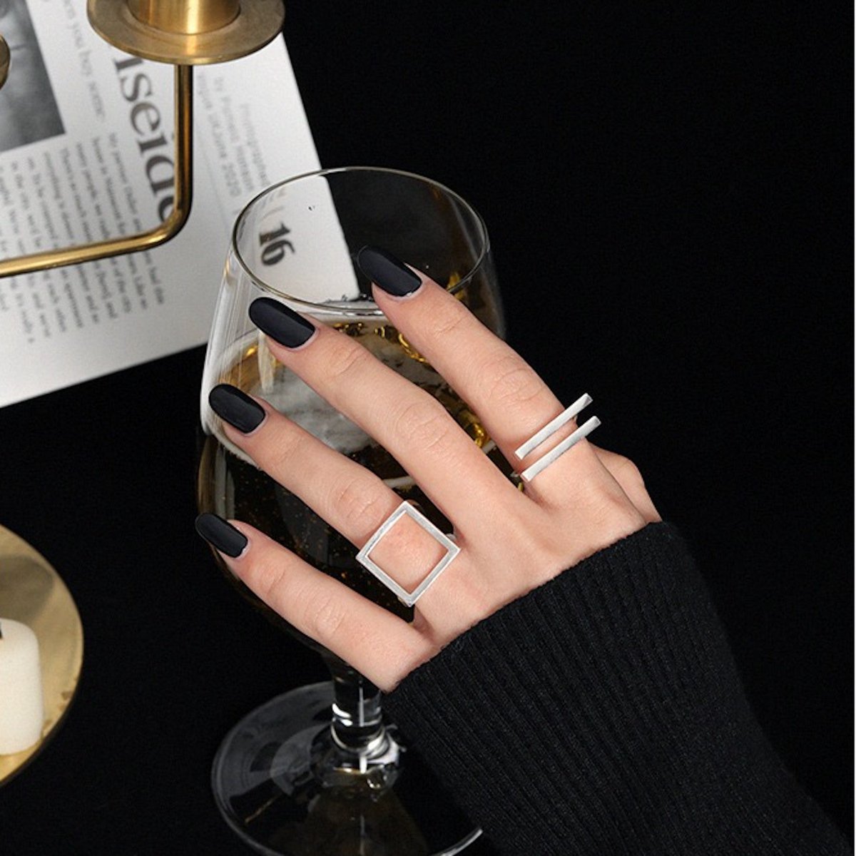 Stijlvolle Vierkante Ring - Sterling Zilver of Goud Vermeil