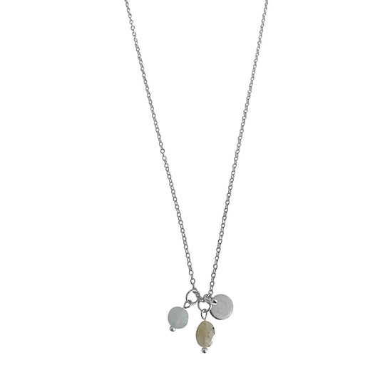 Aquamarine, Labradorite & Hart Ketting - Zilver