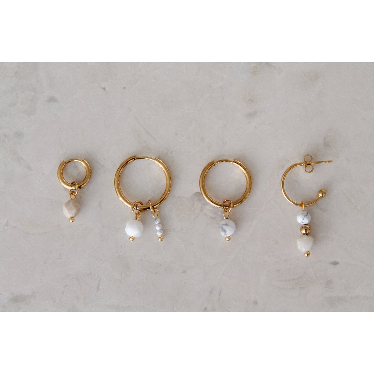 Oorringetjes Beige Jade - Goud