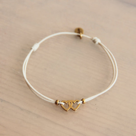 Warm Zandkleurig dubbel Hart Armband - Goud