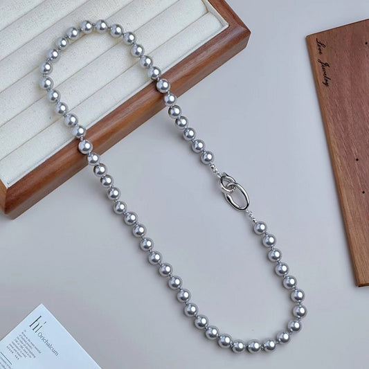 Tijdloze grijze parel kralen ketting-zilveren sluiting