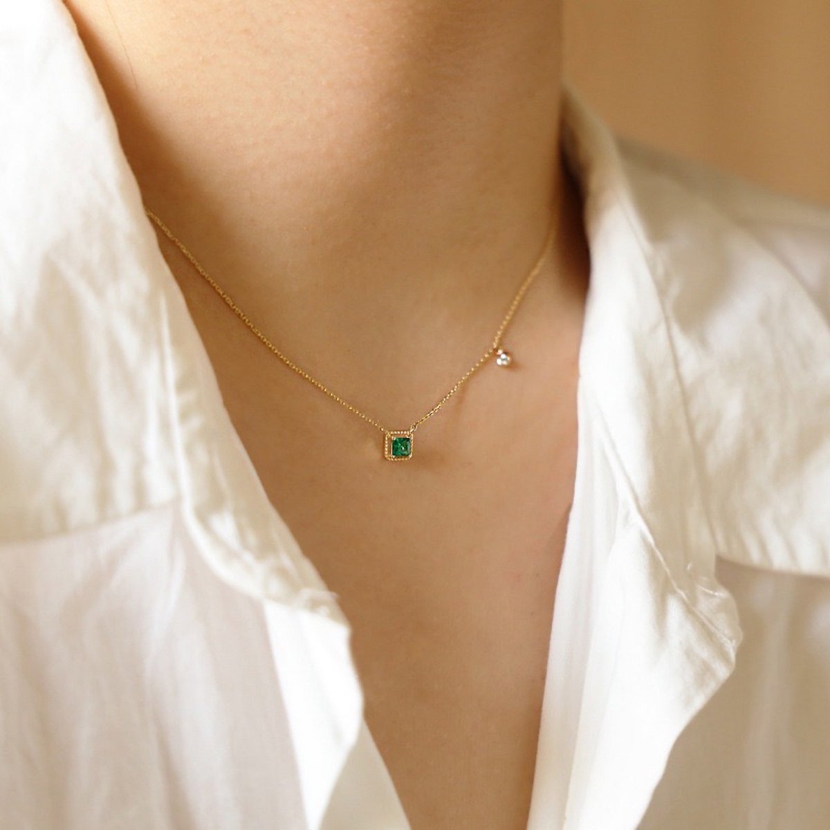 Suikerklontje-moderne vintage gouden vermeil groene stenen ketting