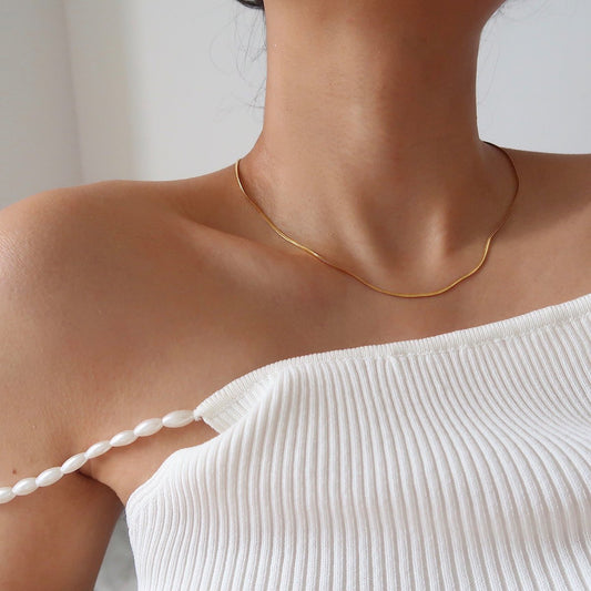 Slanke versie: Vergulde klassieke serpentine bone chain ketting - plat - 1,2 mm breed