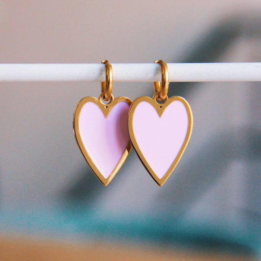 Oorbellen met Groot Licht roze Hart - Goud
