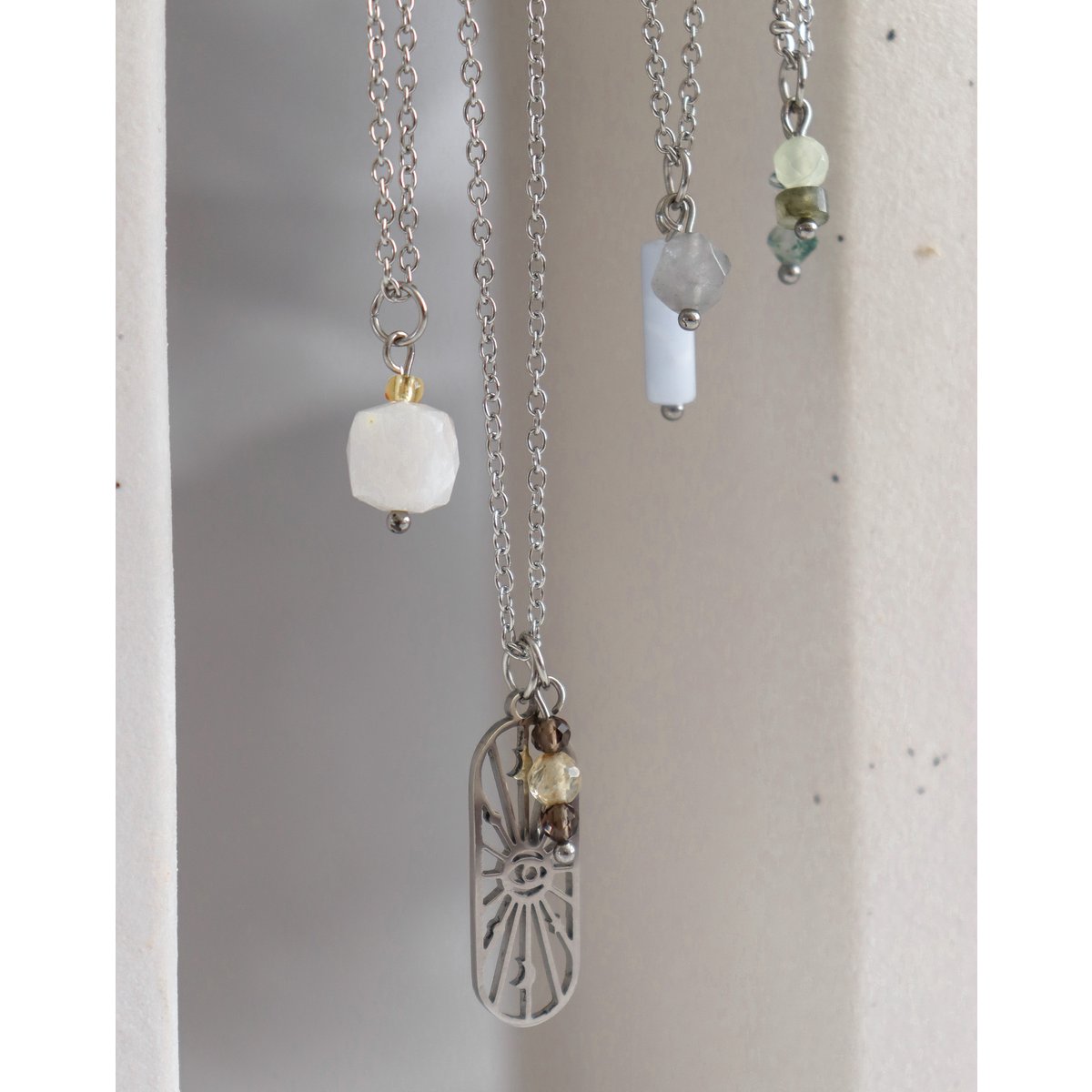 Smoky Quartz "All-Seeing Eye" en Citrine Ketting - Zilver