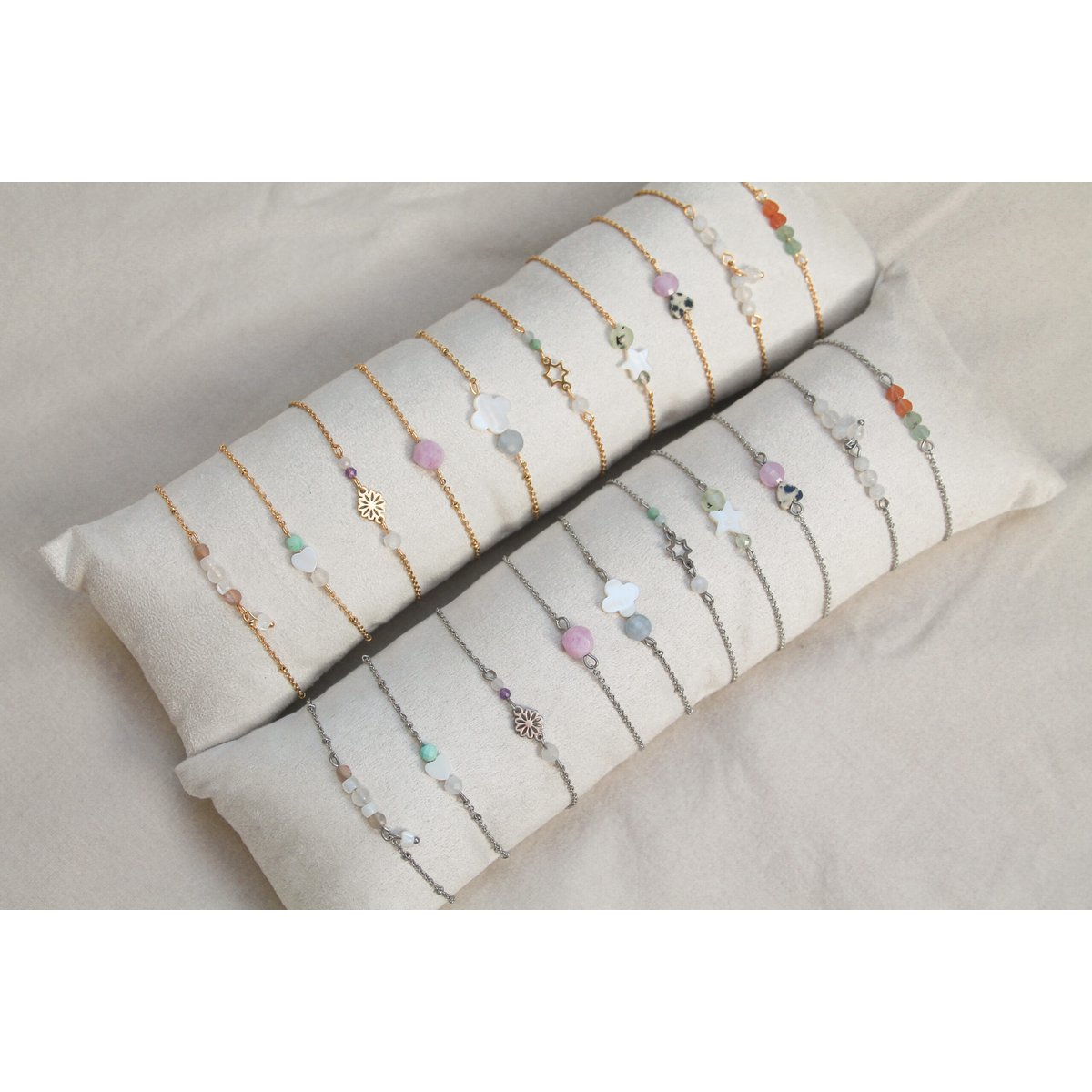 Armband Zonstenen, Jade en Schelpen - Goud