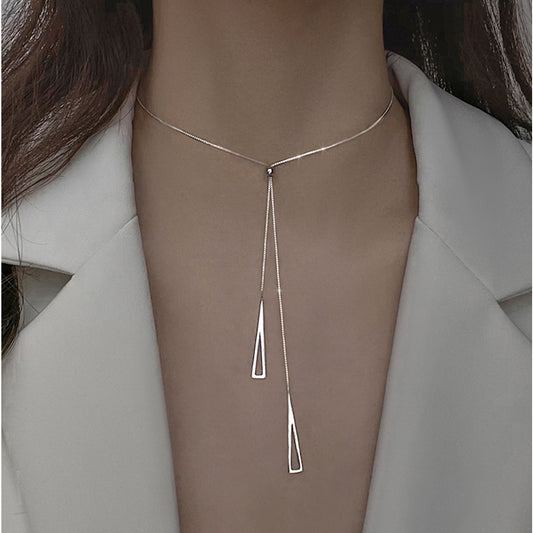 Subtiele Dubbele Driehoekhanger Ketting - Zilver