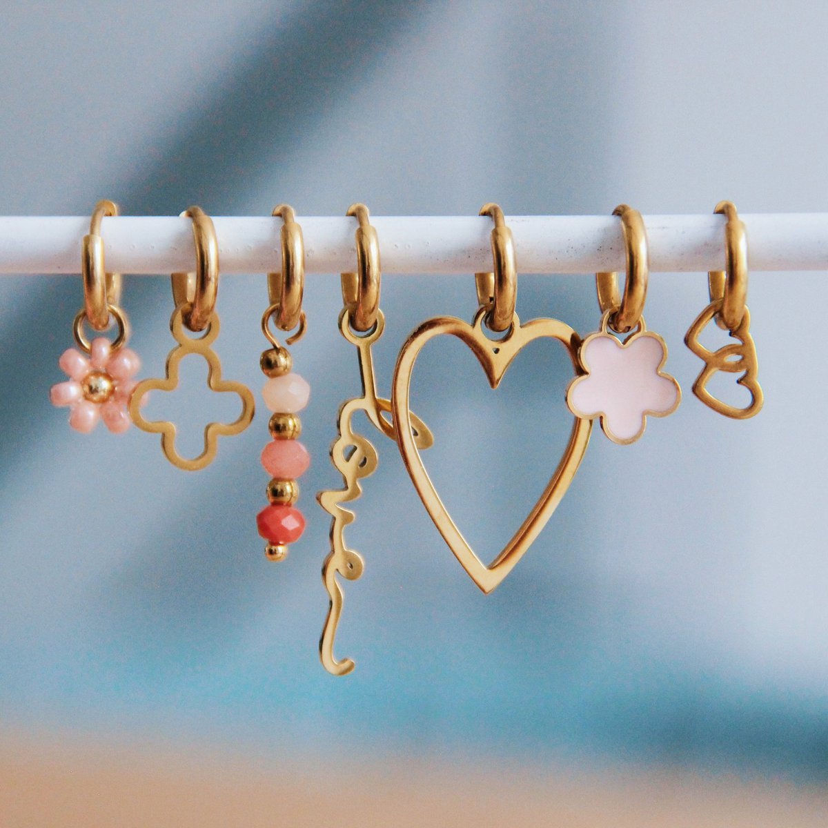 Pendientes de acero inoxidable con doble corazón - oro