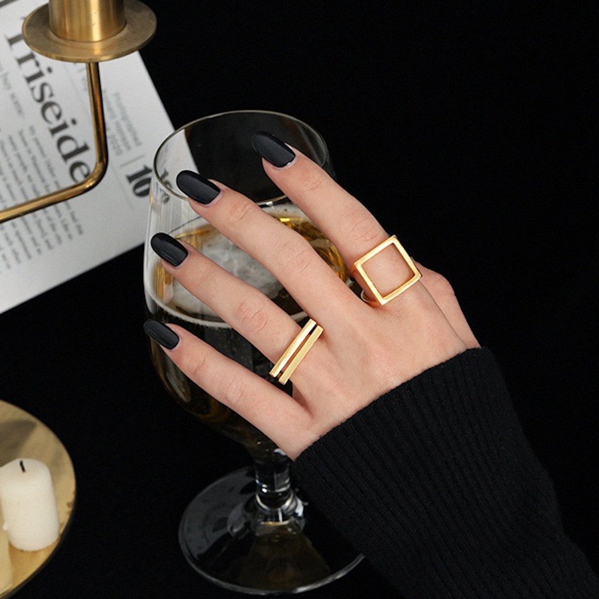 Stijlvolle Vierkante Ring - Sterling Zilver of Goud Vermeil