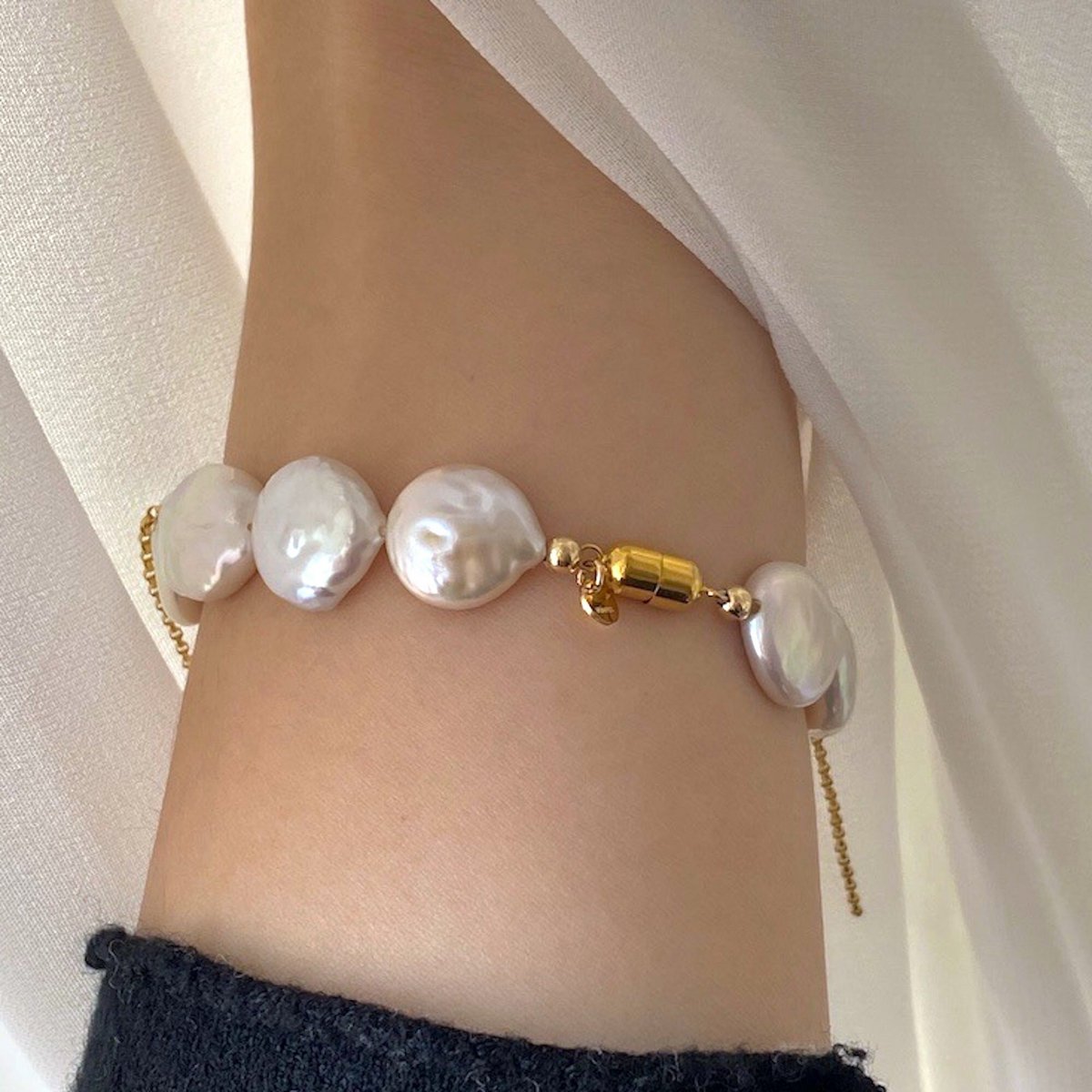 Unieke natuurlijke barokke parelmuntkralenarmband van AAAA-kwaliteit