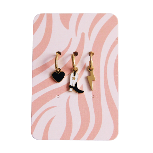 Pendientes de acero inoxidable con botas de vaquero - negro/blanco