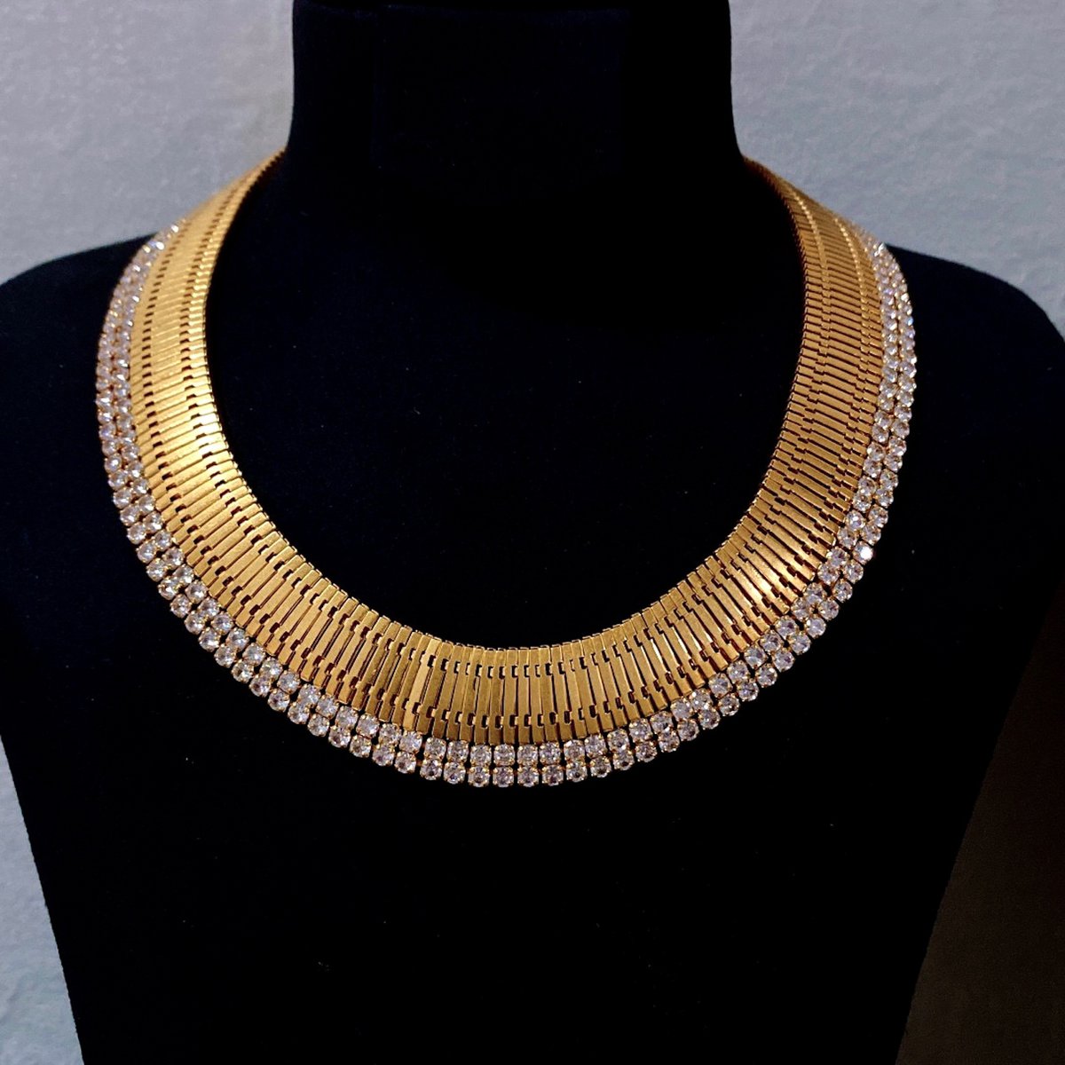Vintage chique strass brede gebreide ketting