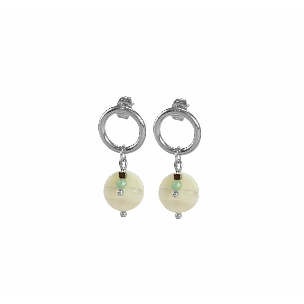 Oorbellen Amazoniet, Schelp & Hematiet - Zilver