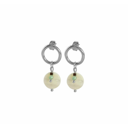 Oorbellen Amazoniet, Schelp & Hematiet - Zilver