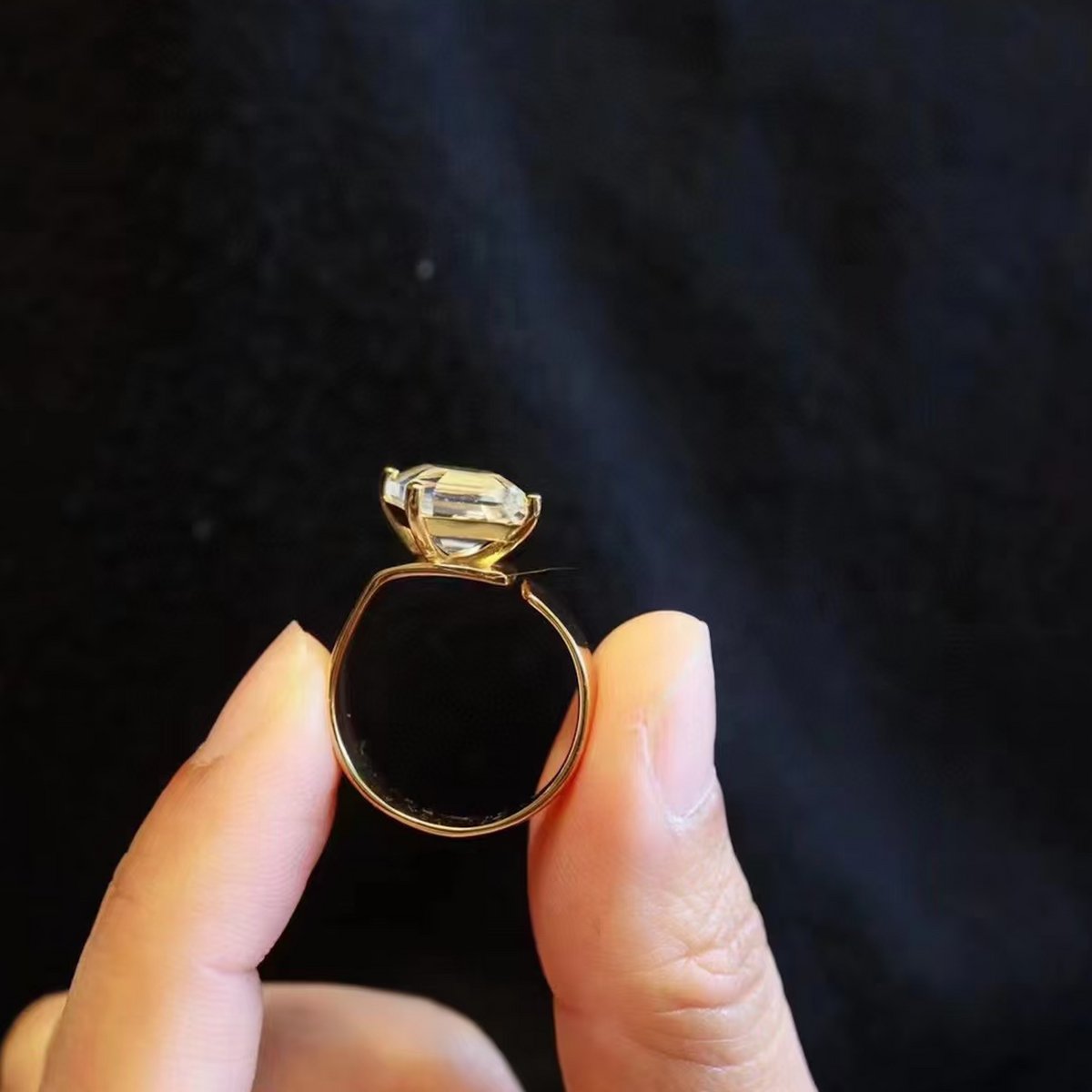 Anillo de declaración vermeil de oro de cristal de cuarzo transparente ajustable