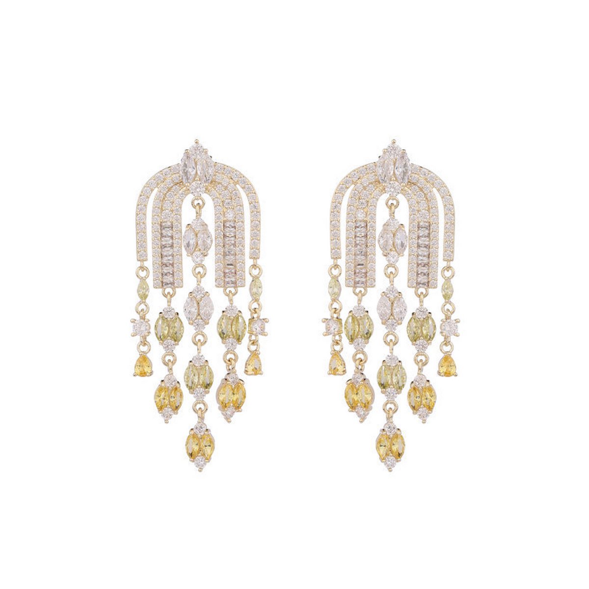 Royal French Arc Sparkling Oorbellen met Emerald-Cut Gems-3 kleuren