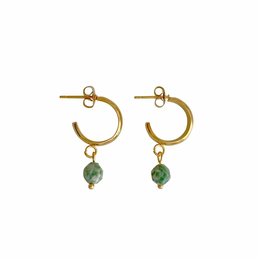 Green Spot Jasper Oorbellen - Goud