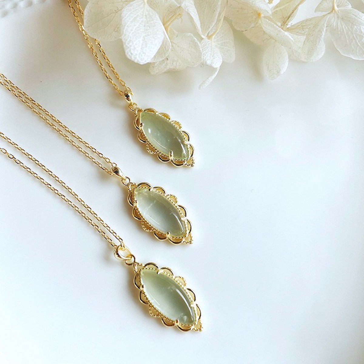 Onvoorwaardelijke liefde - Vintage geïnspireerde natuurlijke Prehniet Marquise hanger ketting - Goud vermeil - AAAA kwaliteit