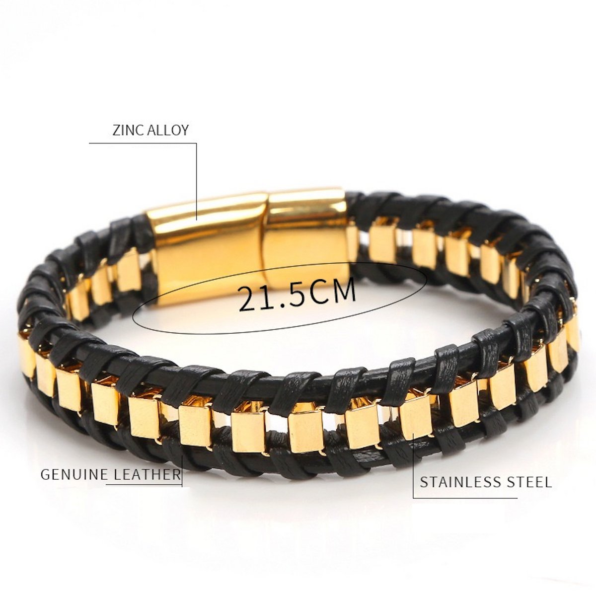Stevig gevlochten lederen en stalen herenarmband