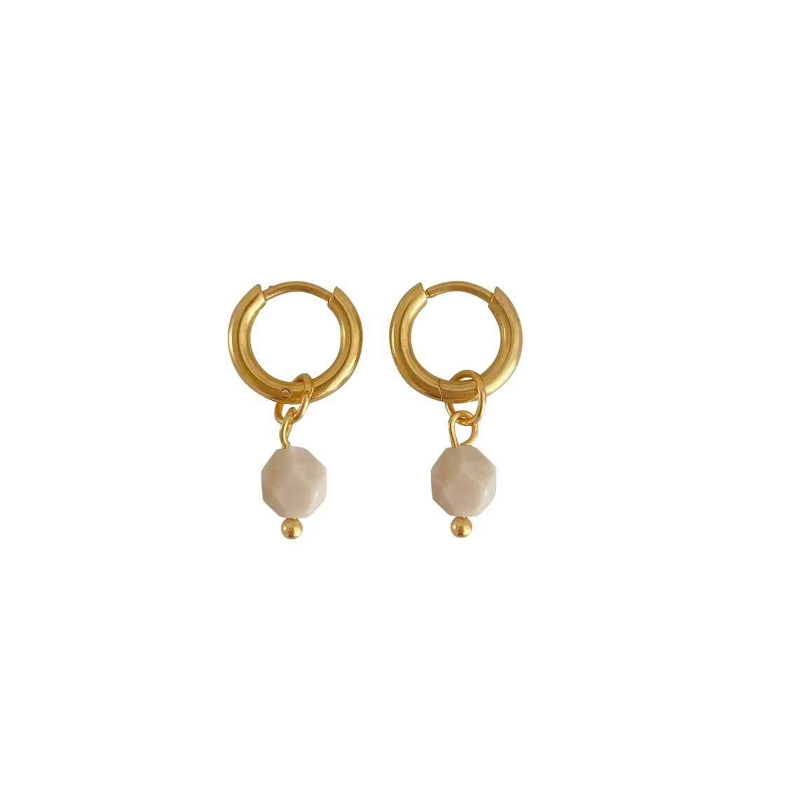 Oorringetjes Beige Jade - Goud
